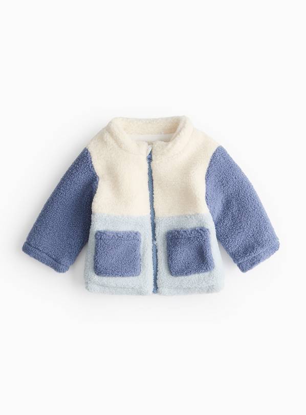 Blue Colour block Borg Jacket 6-9 months